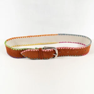 Cinturón de Moda Unisex Cuero Marrón Punto Arco Iris Borde Hecho en Italia 26.5" - 33" - Imagen 1 de 6