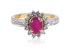 Pave 2.12 Cts Round Brilliant Natural Diamonds Ruby Cocktail Ring 18K Yellow Gold