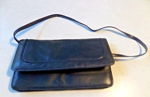 Vintage * Omas Umhänge Handtasche * Echt Leder * 70er Jahre * dk. blau * - Bild 1 von 9