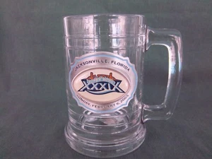 Super Bowl XXX1X Jacksonville Florida 2-6-2005 Stein Clear Glass Metal Emblem  - Picture 1 of 6