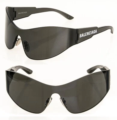 Gafas de sol futuristas BALENCIAGA MONO Wrap 0257 negras con escudo de moda BB0257S 001 Foto 1 de 4
