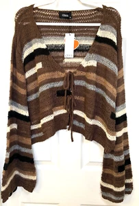 Cardigan Sz 4XL Crop Mohair Blend Long Flare Sleeve Boho Tie Front Sweater NWT - Picture 1 of 9