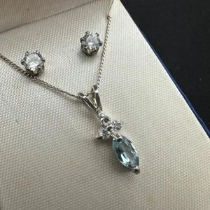 AVON Set 925 Sterling Silber Halskette Ohrringe blauer Stein - Bild 1 von 10