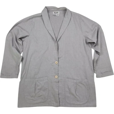 Blazer Chaqueta Túnica Lino 100% Algodón Gris M Boho Artístico Costero Abuela Foto 1 de 4