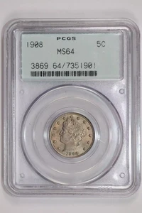 1908 LIBERTY V NICKEL PCGS MS64 OGH - Picture 1 of 2