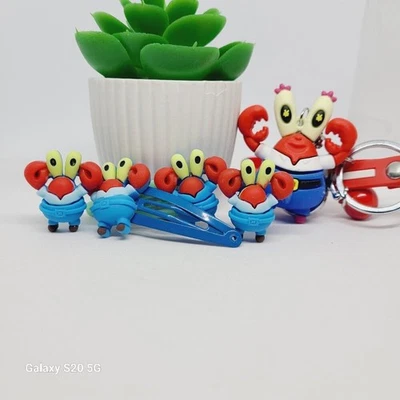 Llavero, aretes y pinzas para el cabello artesanales de personaje de cangrejo damas/niñas Foto 1 de 4
