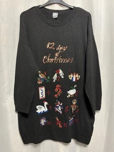 -991 George Sz XL 20/22 Black Festive Embroidered 36” Long Xmas Jumper Tunic - Picture 1 of 3