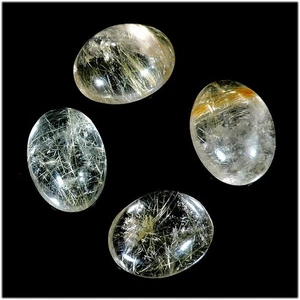 4 Pcs 35.40 Ct Natural Gold Needle Rutile Quartz Oval Cabochon Loose Gemstone - Picture 1 of 2
