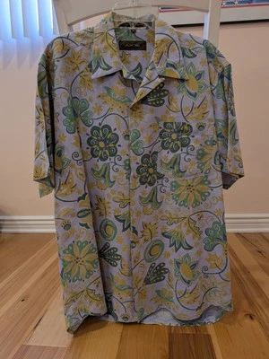 Vintage 90s Axis Purple Floral Hawaiian Button Shirt Short Sleeve Mens Sz M - Image 1 of 4