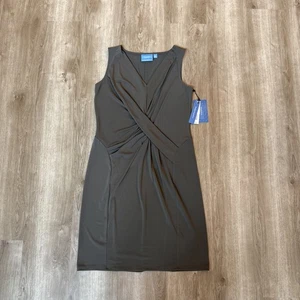 Simply Vera Vera Wang Olive Green Draped Knee-Length Dress M NWT Elegant V-Neck - Picture 1 of 14