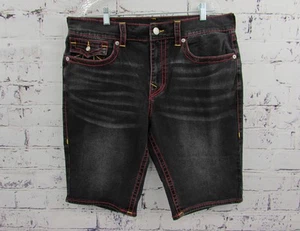 True Religion Ricky Relaxed Straight Shorts 36 Mens Black Gray Flap Pocket Denim - Picture 1 of 13