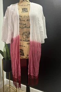 Anandas Collection Boho Cardigan Uncinetto Frange Fondo Ombreggiato Aperto Frontale Trasparente - Foto 1 di 9