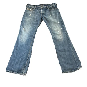 Diesel Mens Jeans W36 L32 Bootcut Y2K Distressed Cotton Whiskers Blue Zatiny - Picture 1 of 18