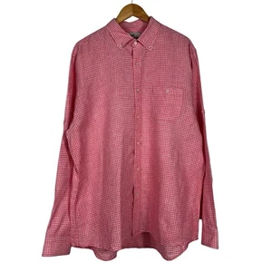 Hickey Freeman Shirt Mens XXL Oxford L/S Button Up Pink Gingham Check 100% Linen - Picture 1 of 7