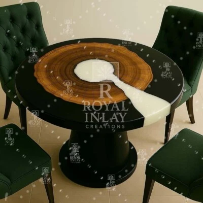 36" Round Resin Wood Slice Table – Black & White Epoxy Centerpiece, Handcrafted - Image 1 of 4