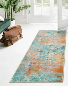 Washable Bathroom Rug Runner 2x5Modern Abstract Bedside Rug Non Slip Colorful... - Picture 1 of 7