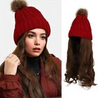 Knitted Beanies Hat with Hair Wigs Red Autumn Winter Cap Wigs  Women
