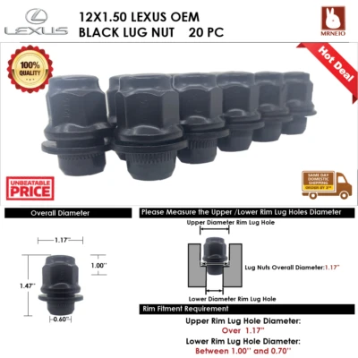 20 PC 12X1.5 LEXUS GS450H/GS460/GSF/HS250H BLACK MAG LUG NUT FIT STOCK WHEEL - Image 1 of 3