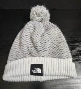 The North Face stocking beanie Hat Cap youth junior White Gray tassle ball - Picture 1 of 5