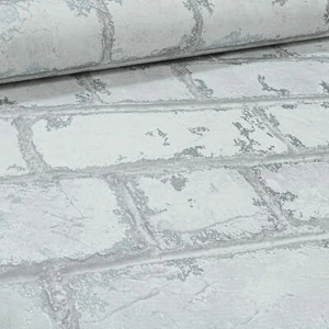 Urban Rustic 3d Effect Brick White Light Grey silver Metallic Feature Wallpaper - Picture 1 of 4