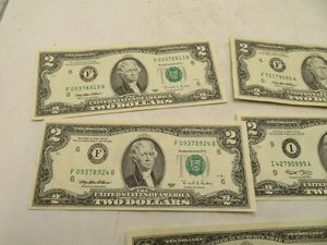 LOT 5 Two Dollar Bills $2 ASSORTED DATES CIRCULATED - Picture 1 of 4