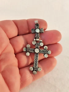 ANTICO RARO CIONDOLO CROCE CRISTIANA COPTA ARGENTO ETNICO ETIOPE - Foto 1 di 9