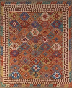 Flachgewebe Wende Stammes Kelim Kelim Teppiche Handgewebte Wolle Teppiche 8x10 Fuß - Bild 1 von 11