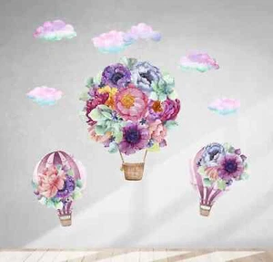 Hot Air Balloon Wall Decals Watercolor Flower Stickers for Nursery Decor LF118 - Picture 1 of 6
