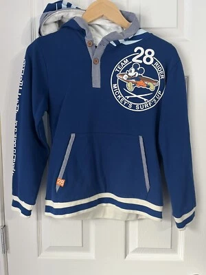 Disney Store Mickey Mouse Surf Up Team 28 Rider  Pullover Hoodie Sweater 11/ 12 - Image 1 of 4