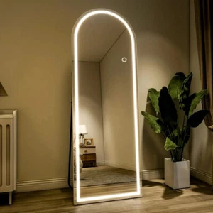 BEAUTYPEAK 64" x 21" White, LED Arched Full Length Standing Floor Mirror - Picture 1 of 6