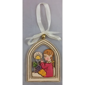 ICONA SACRA IN RESINA COLORATA BOMBONIERA PANNA CM. 7,5x5,5x0,5- N055802 - Foto 1 di 4