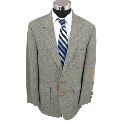 Chaqueta Blazer De Colección Lanier Tweed Para Hombres 42 R Gris Espiga Abrigo Deportivo Parche en el Codo Foto 1 de 4