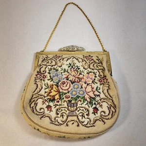 Vintage Tapestry Handbag with Chain and Silky Yellow Lining - Picture 1 of 15
