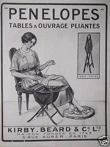 PUBLICITÉ DE PRESSE 1919 PENELOPES TABLES A OUVRAGE PLIANTES KIRBY BEARD - Imagen 1 de 1