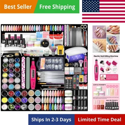 Kit de uñas acrílicas para principiantes con todo, kit de uñas profesional juego de acrílico Foto 1 de 4