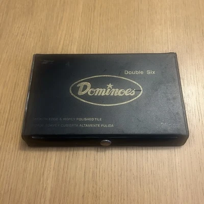 Vintage Double Six Dominoes Bakelite Set of 28 In Black Case 14.5x9x2cm - Image 1 of 4