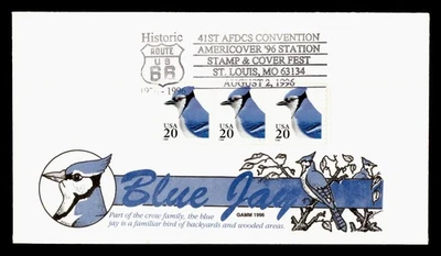 DR WHO 1996 FDC BLUE JAY BIRD GAMM CACHET AFDCS CONV EXPO STA COIL STRIP M60078 - Image 1 of 2