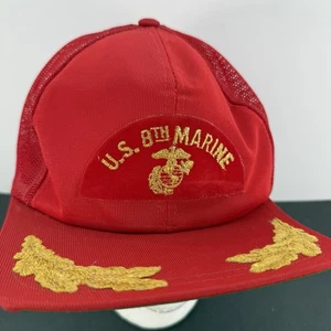 Vintage 80er US 8. Marine Patch Truckermütze Weizen bestickt Druckknopflasche Militär Kappe - Bild 1 von 13