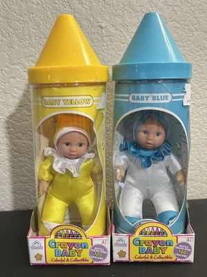 Goldberger Crayon Baby Blue & Yellow Doll in Crayon Tube 1997 1998 in Box - Image 1 of 4