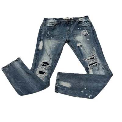 Evolution in Design 男式 34x32 油漆漂白破损牛仔裤街头服装复古 — 第 1/4 张图片