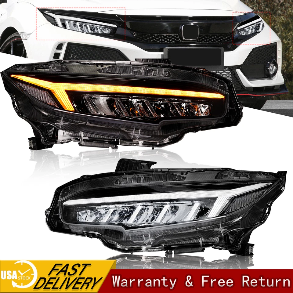 LED Headlights For Honda Civic 2016-2021 Front Lamps Assembly Start UP Animation Foto 1 de 4