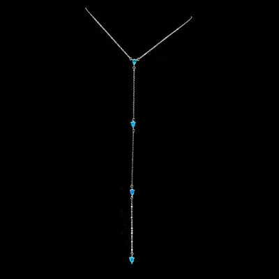 925纯银项链椭圆形蓝色蛋白石6x4毫米天然宝石首饰16英寸 — 第 1/4 张图片