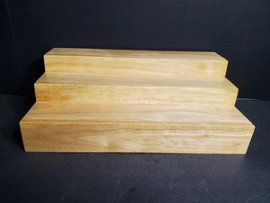 Tiered Wooden Display Stand Riser Shelf Spice Rack 3 Opening Levels Unfinished - Picture 1 of 9