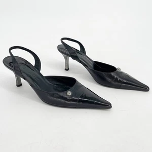 Chanel y2k Black Pointed Cap Toe Silver CC Hardware Slingback Quilted Heel EU 38 - Picture 1 of 12