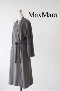 Max Mara Belted Long Coat Cashmere Blend Grey L sleeve USA 8 good condition - Picture 1 of 12