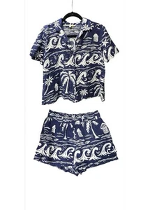 C&C California Hawaiian Button Up Shirt & Short Set Linen Blend Womens Medium - Picture 1 of 13