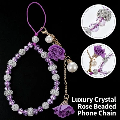 Correa de muñeca de teléfono con cuentas de cristal cordón llavero cadena de muñeca para teléfonos celulares Foto 1 de 4