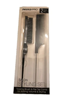 Swissco Pro Salon Styling Set Teasing Brush & Rat Tail Comb Adds Volume & Styles - Image 1 of 2