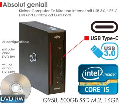 FUJITSU I5-8500T 16GB DDR4 500GB SSD USB-C WINDOWS 11 Con/Sin DVDRW Q958-ML - Imagen 1 de 4