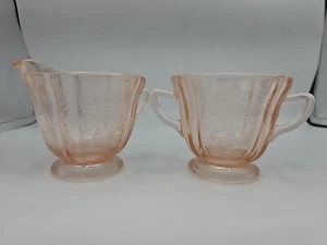 VTG Madrid Depression Pink Federal Glass Creamer & Sugar 1930's Apricot EAPG - Picture 1 of 10